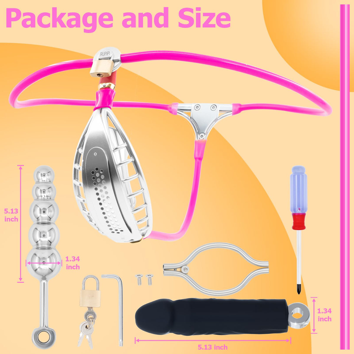 Male Chastity Belt, Adjustable Stainless Steel Waistband, Small, Pink