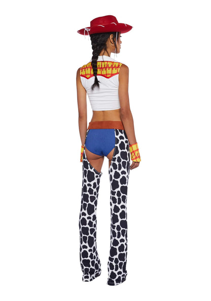 Dolls Kill Round ‘Em Up Cowgirl Doll Costume Set by Trickz N’ Treatz – Women’s Plaid Top with Cow Print Chaps,