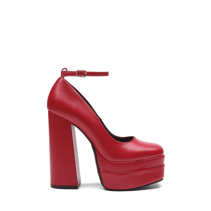 Women's Mary Jane Platform Heel Pumps,Size 7,Red-Pu