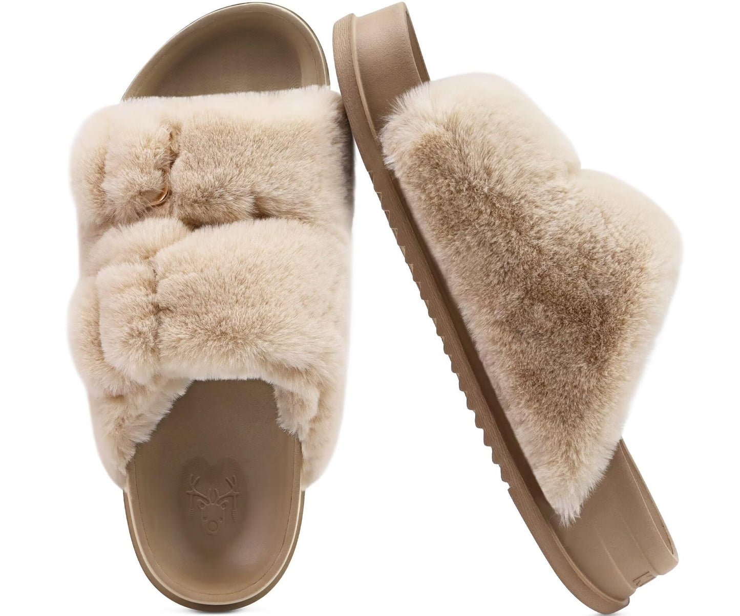 KuaiLu Womens Orthotic Slides Fuzzy House Slippers For Plantar Fasciitis