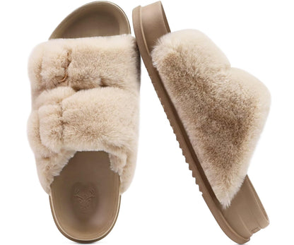 KuaiLu Womens Orthotic Slides Fuzzy House Slippers For Plantar Fasciitis