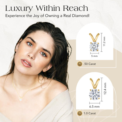 Certified Diamond Necklace for Women - Lab Grown Solitaire Necklace with Solid 14K Yellow Gold Chain, Stunning Lab Diamond Pendant in 1 Carat, Premium Signature Jewelry Collection