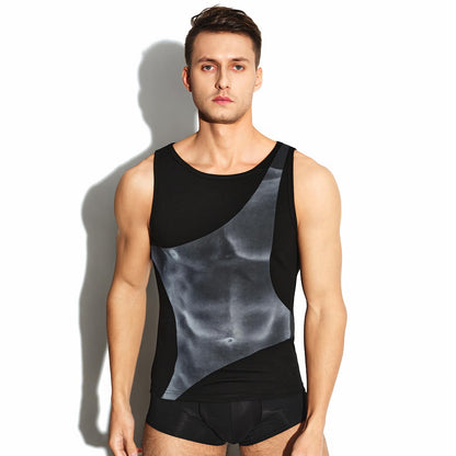 BSZN Men's Sexy Tank Top, Black 3D X-Ray Muscle Print Ribbed Cotton High Stretch Slim Fit Bodybuilding Athletic Sexy Undershirt