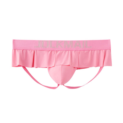 JOCKMAIL Mens Jockstrap Underwear Low Rise Ruffle Waistband Pouch Pink