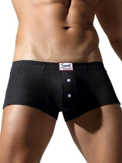Wayonge Men's Soft Boxers with Button - Breathable and Comfortable Pure Color Underwear for Daily Wear (black,X-Large)