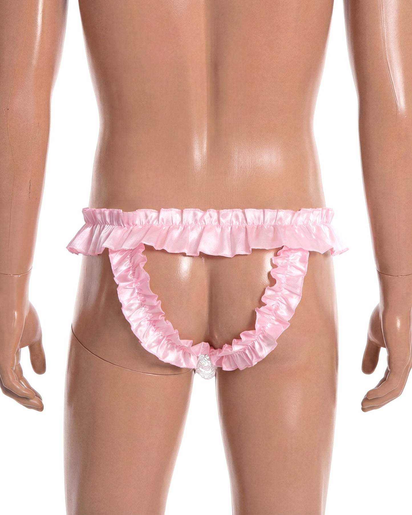 Satini Men's Satin Ruffle Bow Thong Sissy Knickers Briefs Jockstrap Panties (Baby Pink, M)