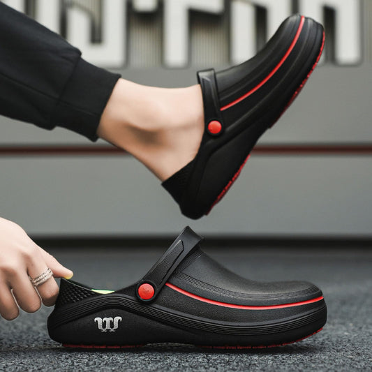 SECHRITE Men's and Women's Work Clogs - Unisex Garden Chef Shoes for Women and Men Non Slip Waterproof Slip on Mules Nurse Kitchen Food Service Restaurant Shoes Zapatos de Chef Cocina Black 43-44
