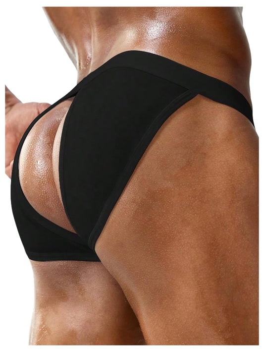 SweatyRocks Men's Sexy Cut Out Thong Underwear Breathable Low Rise Cheeky Panties Black Small