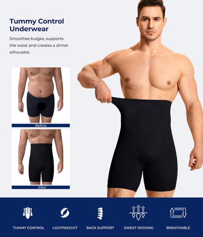 Mens Shapewear Tummy Control Underwear Compression Shorts Slimming Body Shaper Leg Boxer Briefs Black