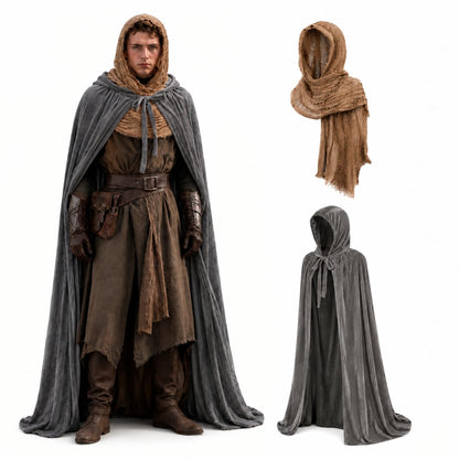 2 Pcs Halloween Desert Costume Set for Women Men, Hooded Coak& Long Scarf