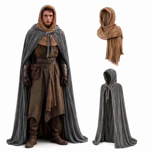 2 Pcs Halloween Desert Costume Set for Women Men, Hooded Coak& Long Scarf