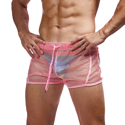 FIROTTII Mens Mesh Shorts Sexy Boxers See Through Boxers for Men Pink