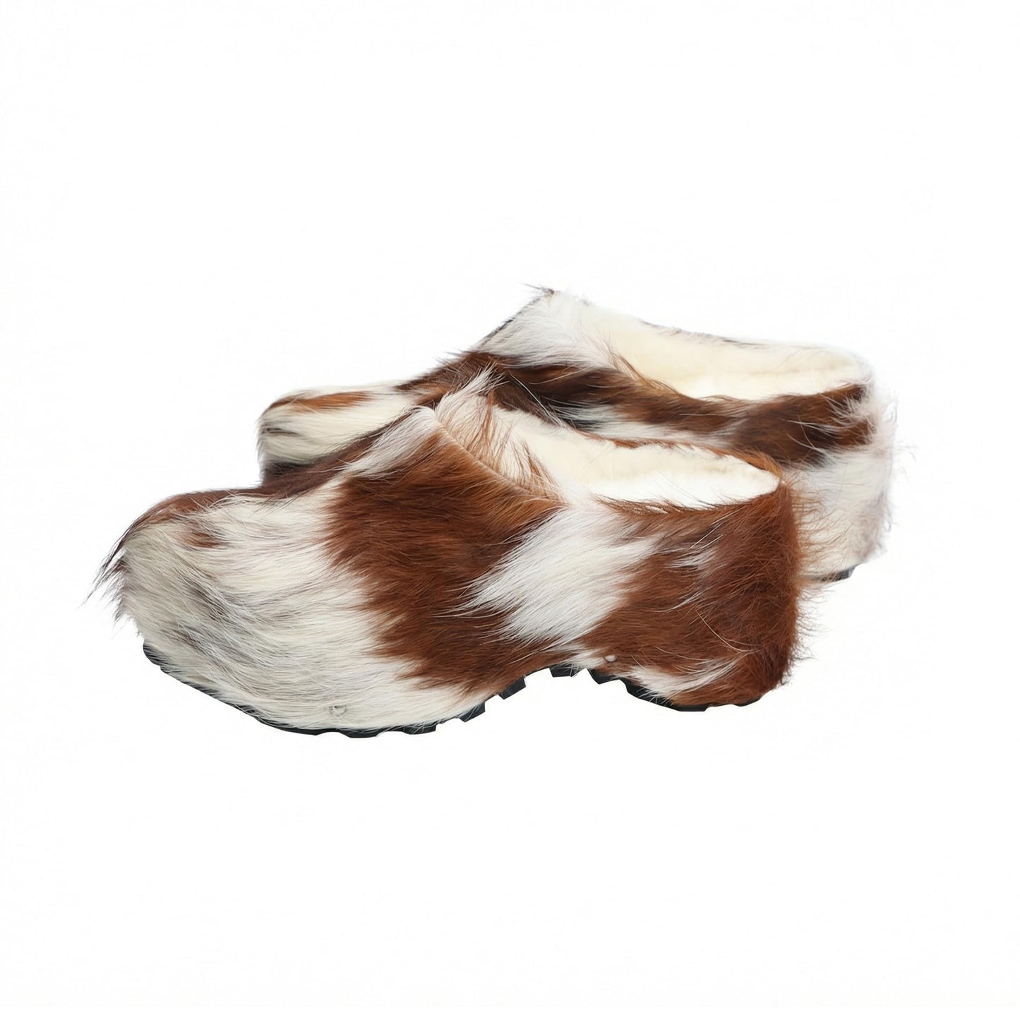XOBZJH Women's Luxury Natural Cowhide Hair Platform Clogs – Western Retro Slip-On Mules with Zipper and Adjustable Buckle Strap – Handmade Rustic Cow Bone Back Hair Shoes with Arch Support