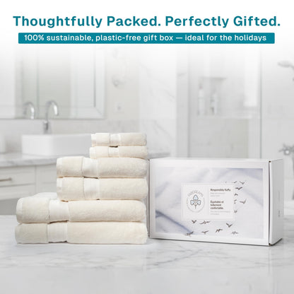 Fabdreams 100% Organic Cotton Bath Towel Set of 6 700 GSM Hotel Premium Plush Absorbent Soft Durable Skin-Friendly Spa Quality Bathroom Comfort with 2 Bath 2 Hand Towels and 2 Wash Cloths Ivory