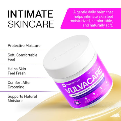 Pharmapulse Vaginal Moisturizer, Vulva Balm Cream, Intimate Skin Care, Menopause Support - Relieves Dryness, Itching, Burning, Redness, Chafing, Odor, Irritation - Estrogen Free 2oz