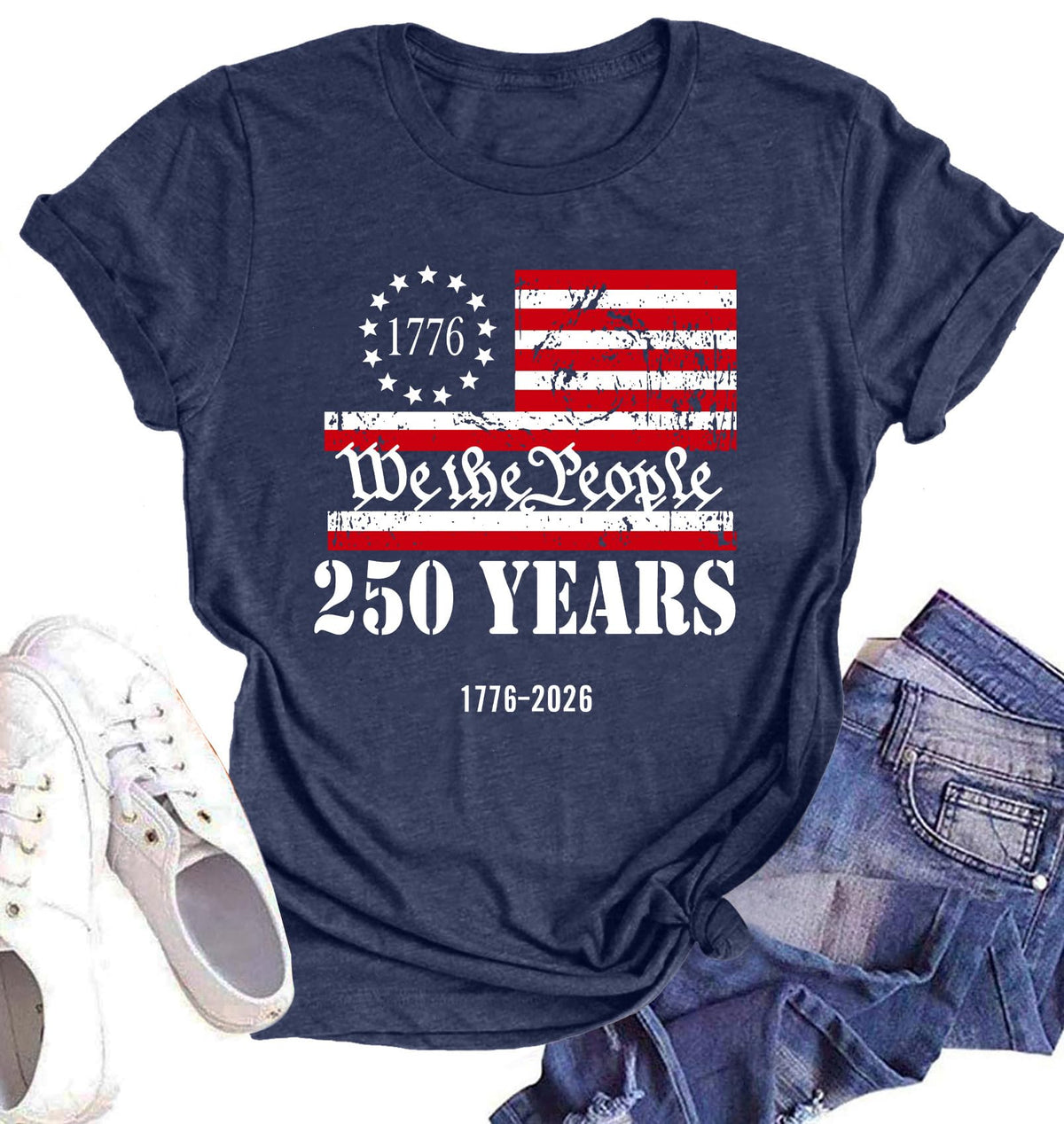 250th Anniversary USA Shirts for Women American Flag T-Shirt 4th of July Patriotic Shirt Independence Day America Tops(DarkBlue,Medium)
