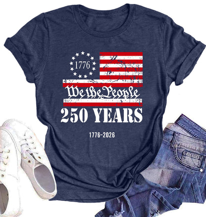 250th Anniversary USA Shirts for Women American Flag T-Shirt 4th of July Patriotic Shirt Independence Day America Tops(DarkBlue,Medium)