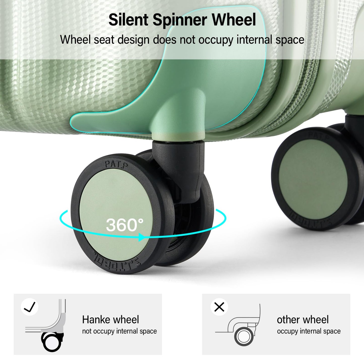 Hanke Hardshell Luggage Sets 3 Piece Extra Large Suitcases with Lock,28 Inch Luggage with Spinner Wheels, PC Travel Suitcase for Women Men 20 24 29Inch,Bamboo Green