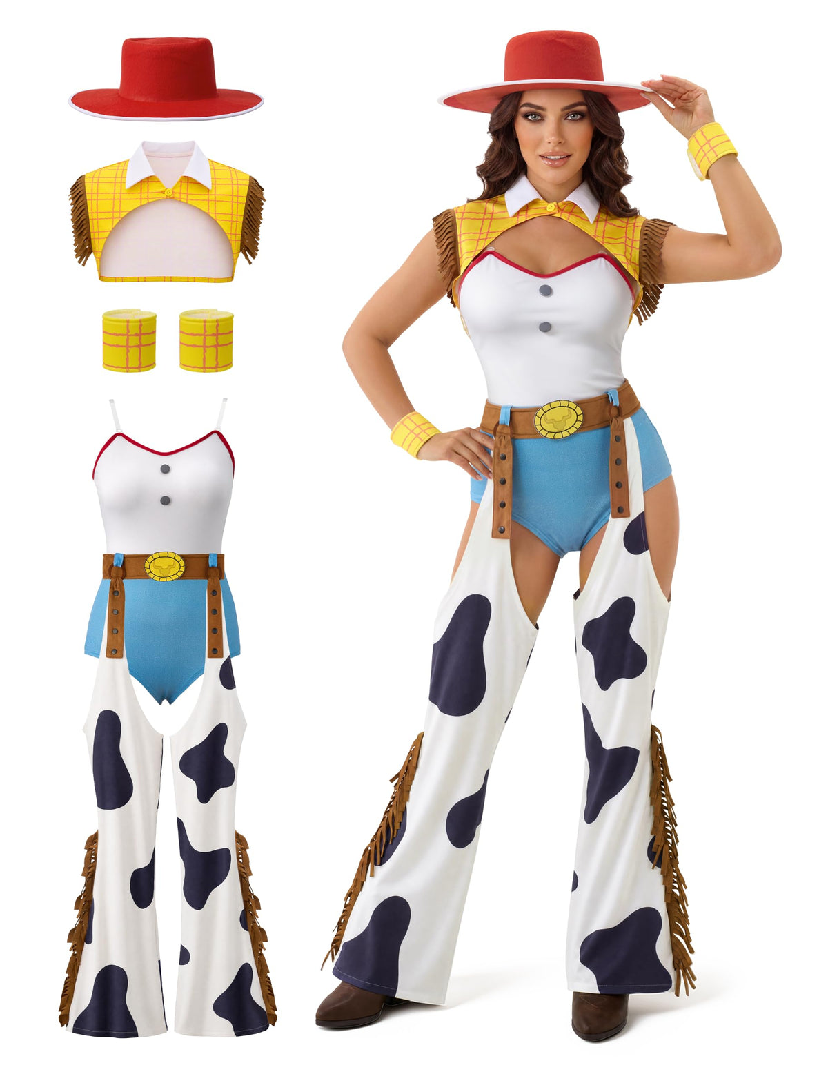 Spooktacular Creations 4 Pc Halloween Cowgirl Costume for Women，Halloween Costume  - Toy Story inspired Cowgirl