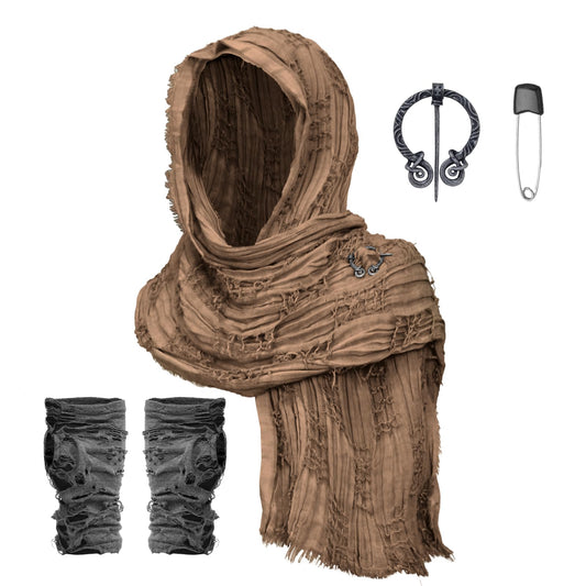 Desert Costume Hooded Shawl Scarf, Renaissance Fair Shoulder Cape (Brown)