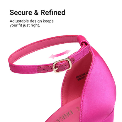 Sissy Platform Chunky Heel Sandals,Hot Pink-Satiin - Feminization- Crossdressing