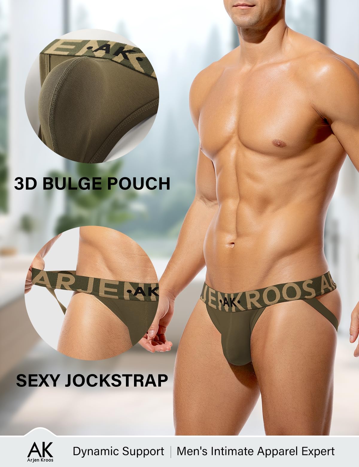 Arjen Kroos Jockstrap Athletic Supporters For Men, Cotton Workout Sport Underwear Jock Strap Green