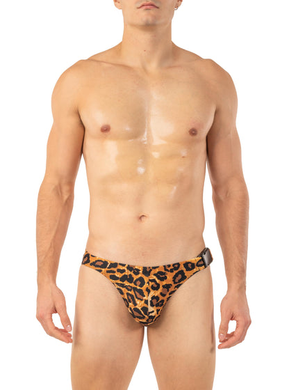 Gary Majdell Sport Men’s Bikini Swimsuit with Side Buckle - Available in Shiny Tricot, Liquid Metallic, and Nylon Spandex Prints (Tarzan, L)