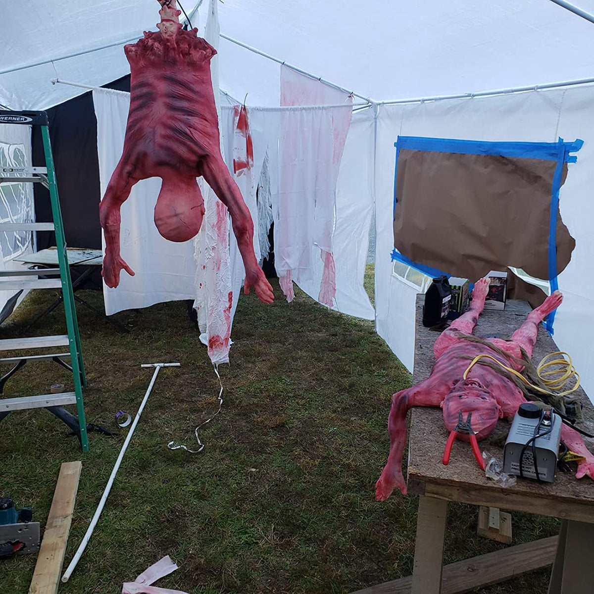 Halloween Bloody Half Body, 37" Latex Horrible Severed Skinned Hanging Corpse Torso Bloody Dead Body Parts for Haunted House Halloween Party Decoration (Men)