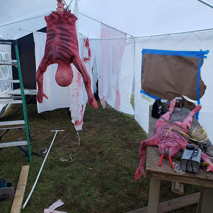 Halloween Bloody Half Body, 37" Latex Horrible Severed Skinned Hanging Corpse Torso Bloody Dead Body Parts for Haunted House Halloween Party Decoration (Men)