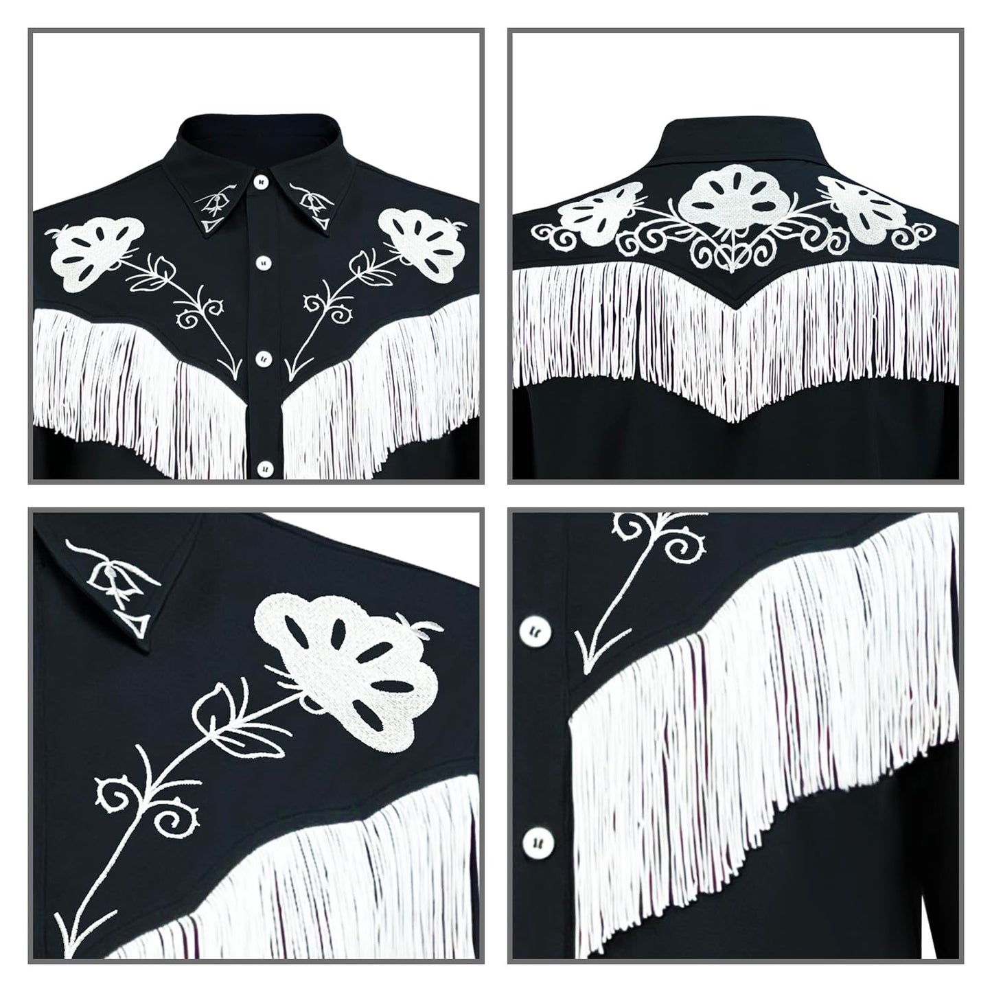 Cowboy Costume With Scarf Western Long Sleeve Fringe Shirt Halloween Cosplay For Mens Boys-X-Large