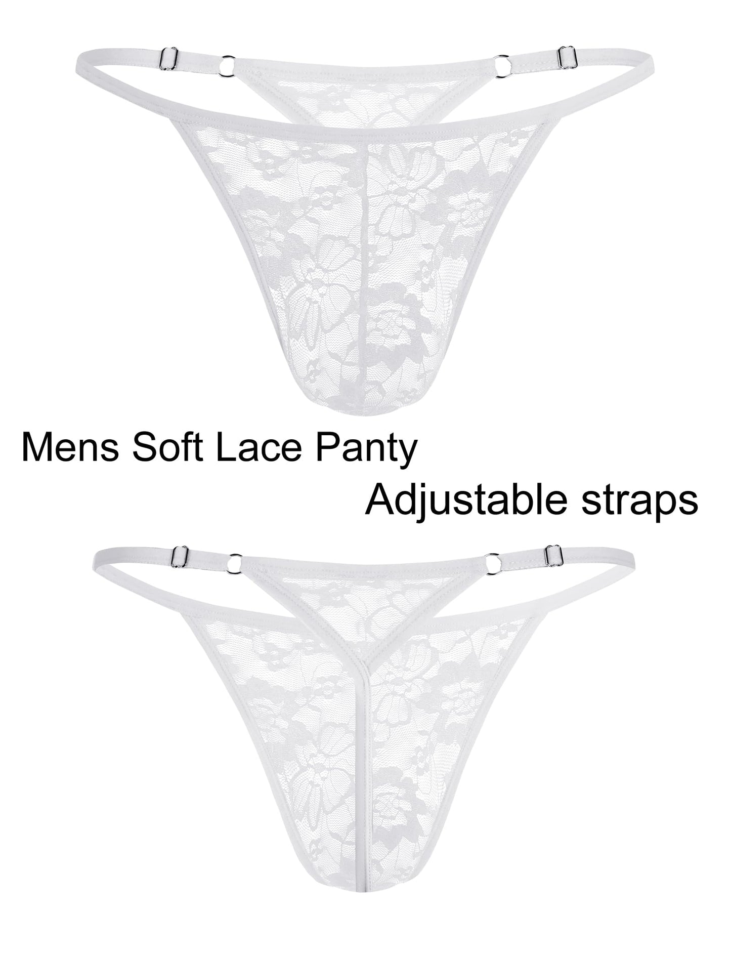 Avidlove Mens Lace Thong Sexy Low Rise T-back G-string Comfortable Men's Thong Underwear 1-4 Pack White
