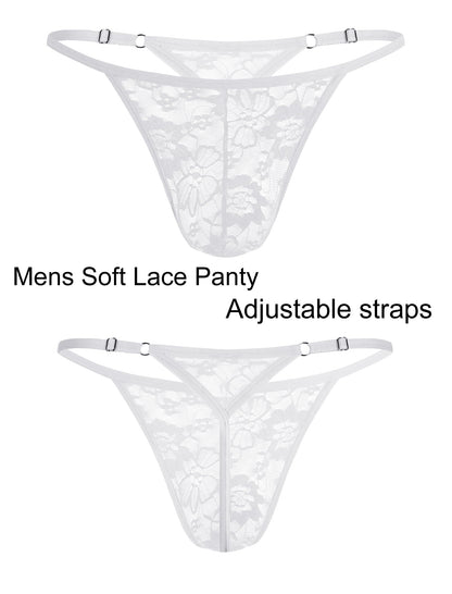 Avidlove Mens Lace Thong Sexy Low Rise T-back G-string Comfortable Men's Thong Underwear 1-4 Pack White