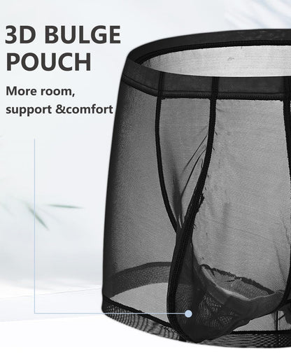 ZONBAILON Mens Mesh Underwear Breathable Cool See Through Boxer Sheer Briefs Sexy Trunks Shorts