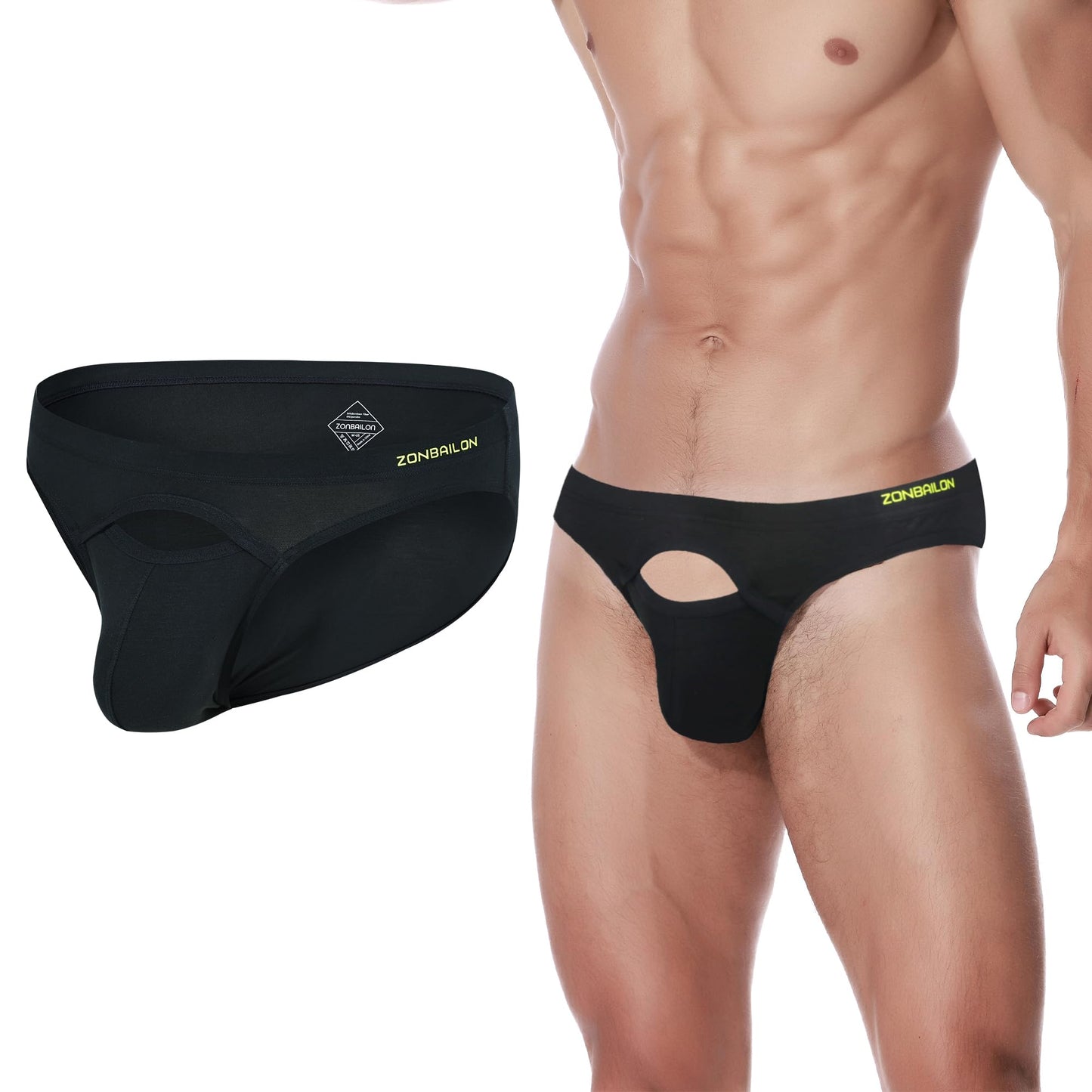 Mens Sexy Briefs Front Open Access Low Rise Bulge Enhancing Pouch Opening Underwear Bikini 1 Pack Black 2XL