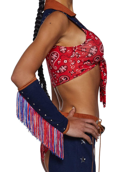 Rodeo Cowgirl Costume - Fringe Denim Suede Outfit by Trickz N' Treatz - Medium