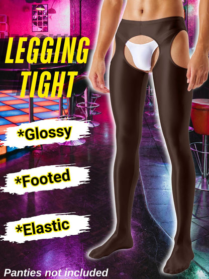 Shiny Leggings For Men, Sheer Underwear Pants, Rave Party Outfits, Gay Lingerie Sissy Clothes Tights Sexy, Dark Brown, XX-Large