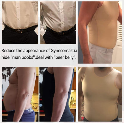 Eleady Mens Slimming Body Shaper Vest Compression Shirt Abs Abdomen Shapewear Workout Tank Top Undershirt (Large, Beige Tops)