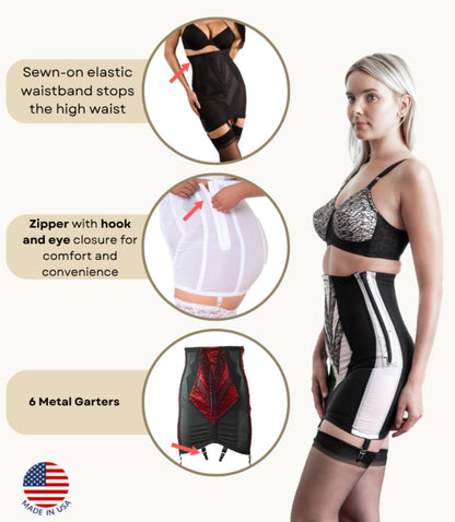 Rago 1294 | Open Bottom Girdle Extra Firm Shaping | Sizes M–8X | Zipper + Hook Closure | Classic Vintage Control | USA MADE | Pink/Black M/28