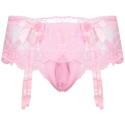 Men's Sissy Pouch Panties Lace Skirted Bikini Briefs Underwear Crossdressing Underpants (US, Alpha, One Size, Regular, Regular, Pink)