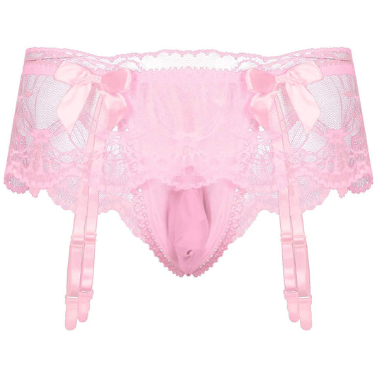 Men's Sissy Pouch Panties Lace Skirted Bikini Briefs Underwear Crossdressing Underpants (US, Alpha, One Size, Regular, Regular, Pink)