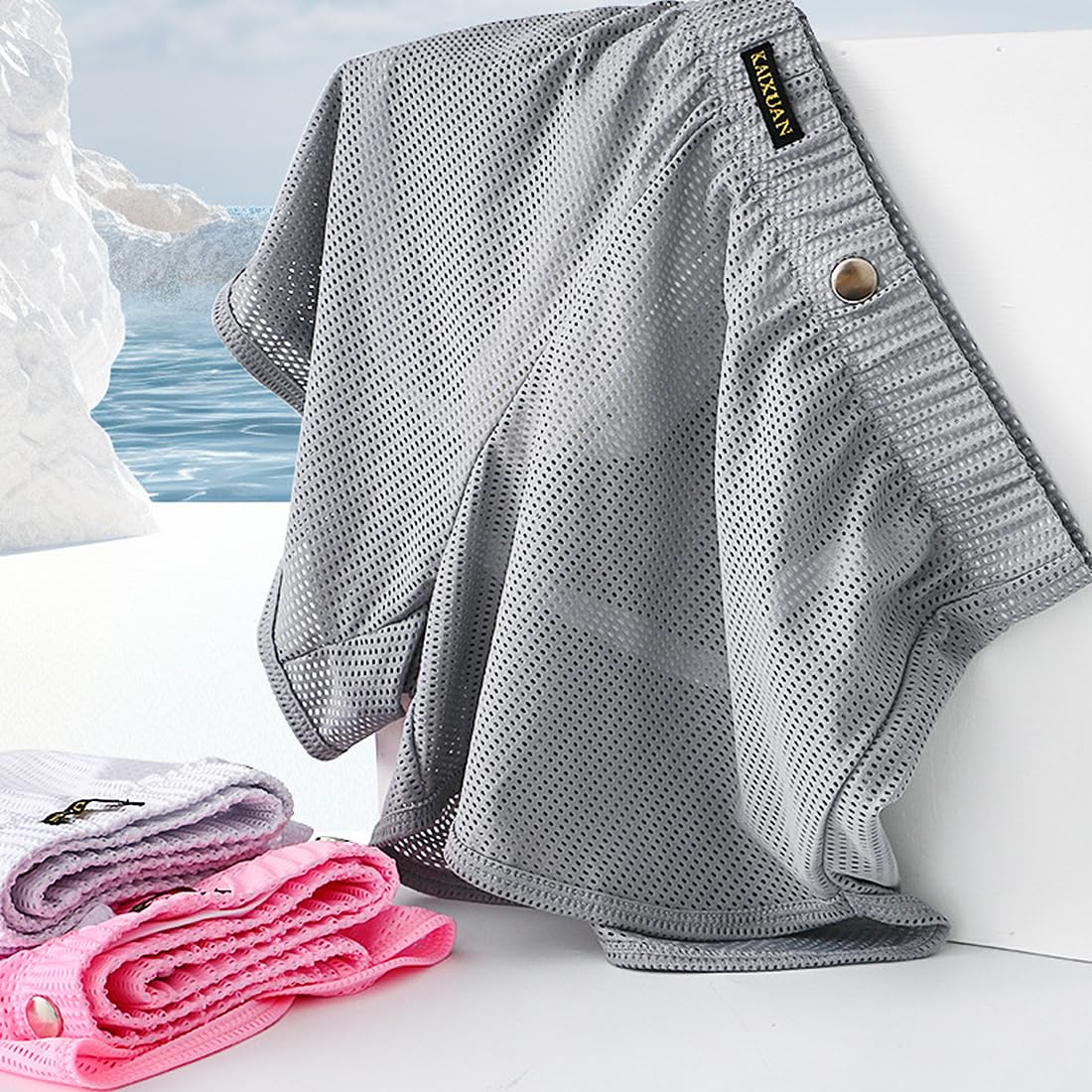 Mens Mesh See Through Shorts Ice Silk Boxer (Pink/White/Grey/Royalblue 4-Pack, M)