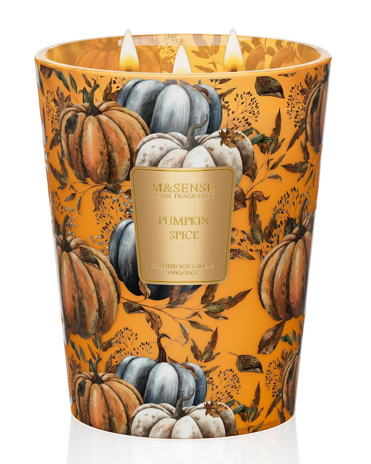 M&SENSE Pumpkin Spice Soy Candle, 35oz 3-Wick, Autumn Harvest Gift