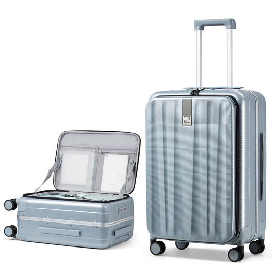 Hanke 26 Inch Large Checked Luggage PC Hard Shell Luggage Top Opening Travel Luggage Suitcases with Wheels for Woman Men.(Grey)