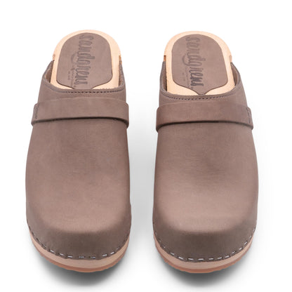 Sandgrens Handmade Swedish Wood Clogs for Women, High Heel Mule US 6 | Dublin Stone Nubuck LT, EU 37