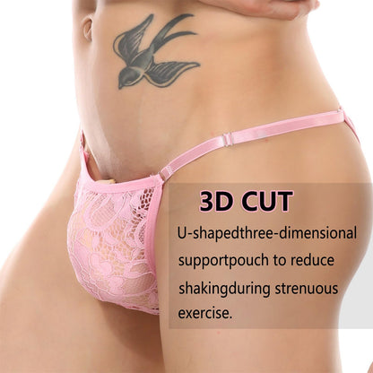 Men's Lace Sissy Thong Panties Sexy Low Rise T-back G-string Underwear Sheer Mesh Bikini Briefs Gay Lingerie Crossdresser