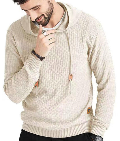 Zaitun Mens Hooded Sweatshirt Long Sleeve Solid Knitted Hoodie Pullover Sweater Khaki