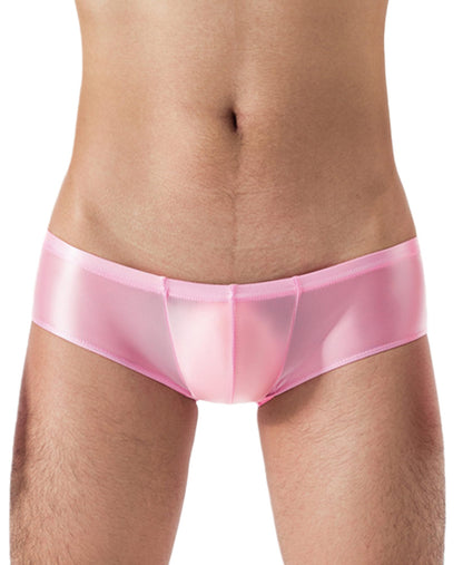Men Sheer Underpants Soft Comfortable Stretchy Boxers Bulge Pouch Underwear Glossy Shiny Underwear Transparent Cheeky Underpants Pink L