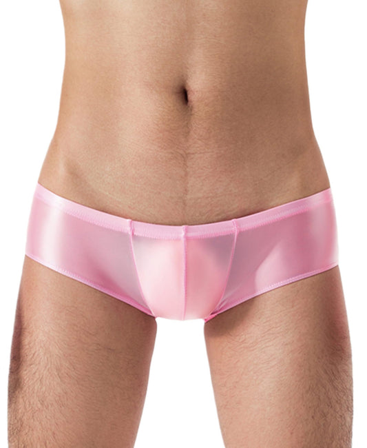 Men Sheer Underpants Soft Comfortable Stretchy Boxers Bulge Pouch Underwear Glossy Shiny Underwear Transparent Cheeky Underpants Pink L