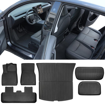 Maysoo 2025 2026 New Tesla Model Y Juniper Floor Mats Set Set of 6 Mats All Weather TPE Non-Slip Floor Liners and Front and Rear Trunk Liner (Only for Tesla Model Y Juniper)