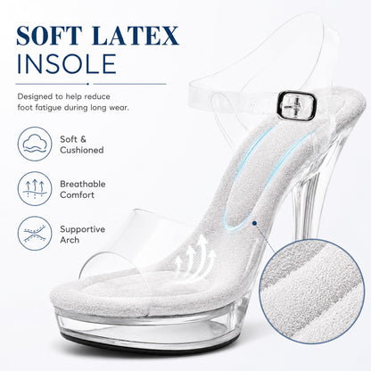 Women's Clear Platform Heels - Sexy Exotic Heels with Ankle Strap, Comfortable Pole Dancing Shoes for Party, Club, and Model Competition Stilettos
